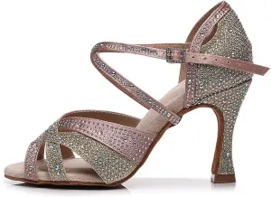 HROYL Women Rhinestone Ballroom Dance Shoes Latin Salsa Practice Performance Dance Shoes YCL388