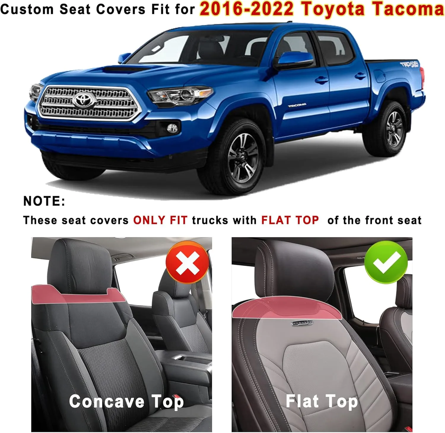 Huidasource Tacoma Seat Cover Front & Rear, Full Coverage Waterproof Leather Custom Cover Fit for 2016-2023 Double & Crew Cab Toyota Tacoma SR SR5 Limited TRD Sport/Pro/Off Road (Full Set/Black&Red)