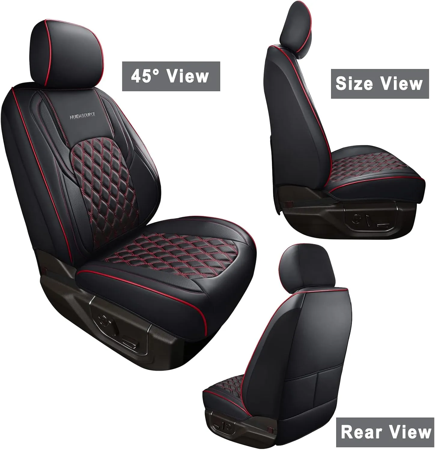 Huidasource Tacoma Seat Cover Front & Rear, Full Coverage Waterproof Leather Custom Cover Fit for 2016-2023 Double & Crew Cab Toyota Tacoma SR SR5 Limited TRD Sport/Pro/Off Road (Full Set/Black&Red)
