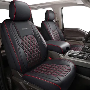 Huidasource Tacoma Seat Cover Front & Rear, Full Coverage Waterproof Leather Custom Cover Fit for 2016-2023 Double & Crew Cab Toyota Tacoma SR SR5 Limited TRD Sport/Pro/Off Road (Full Set/Black&Red)