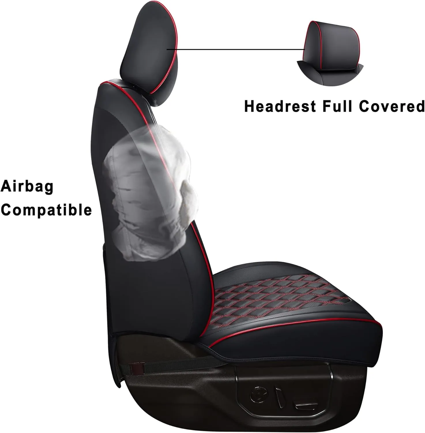 Huidasource Tacoma Seat Cover Front & Rear, Full Coverage Waterproof Leather Custom Cover Fit for 2016-2023 Double & Crew Cab Toyota Tacoma SR SR5 Limited TRD Sport/Pro/Off Road (Full Set/Black&Red)
