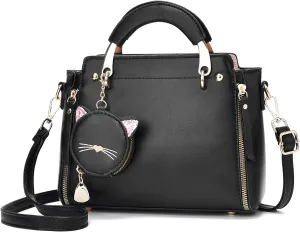 I IHAYNER Fashion Purses and Handbags for Women Top Handle Bag Girls Small Crossbody Shoulder Bag for Ladies with Kitty Purse