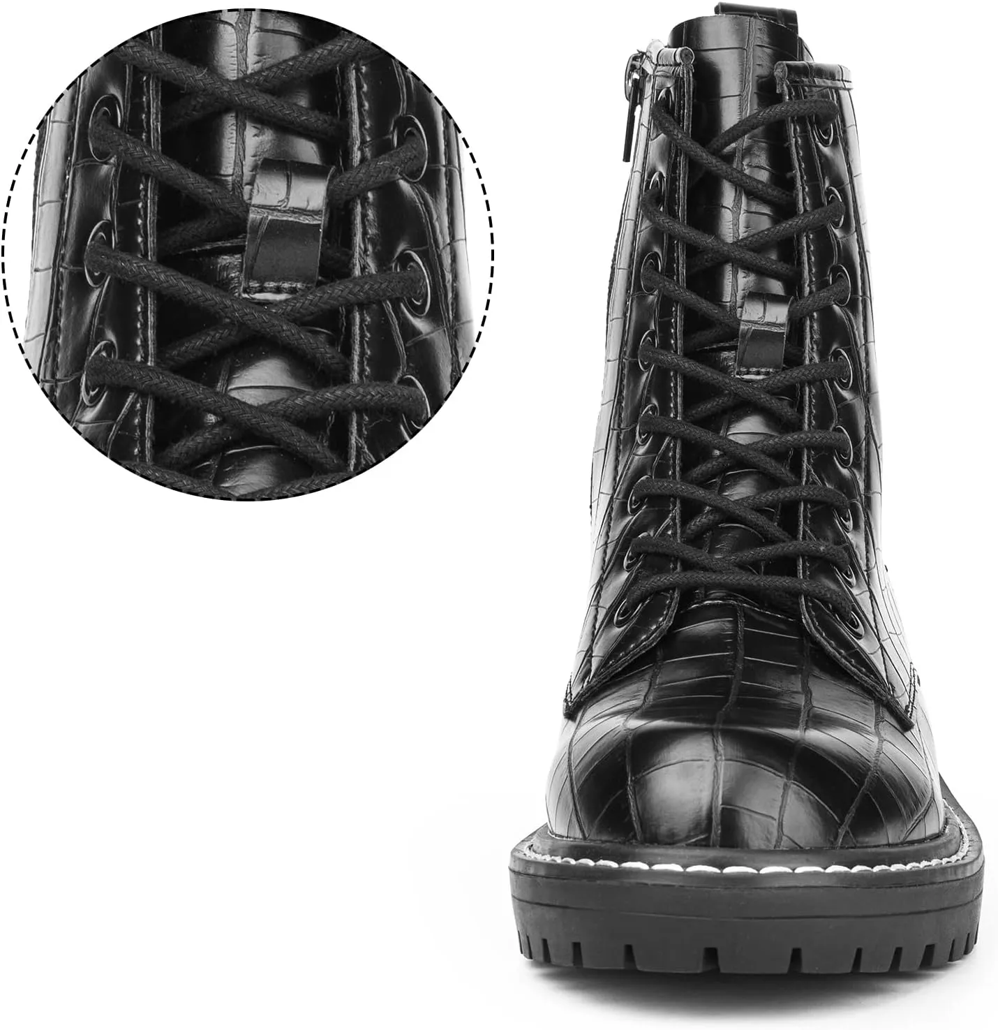 ICHIGO Women’s Fashion Ankle Booties Causal 8-Eye Side Zipper Lace-up Combat Boots