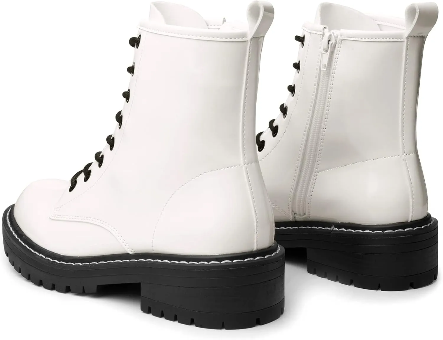 ICHIGO Women’s Fashion Ankle Booties Causal 8-Eye Side Zipper Lace-up Combat Boots