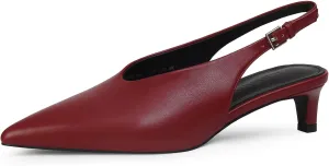 iiimmu Slingback Heels for Women Closed Toe 2 IN Kitten Heels Pointed Toe Women Pumps Low Heel Dress Shoes Faux Leather