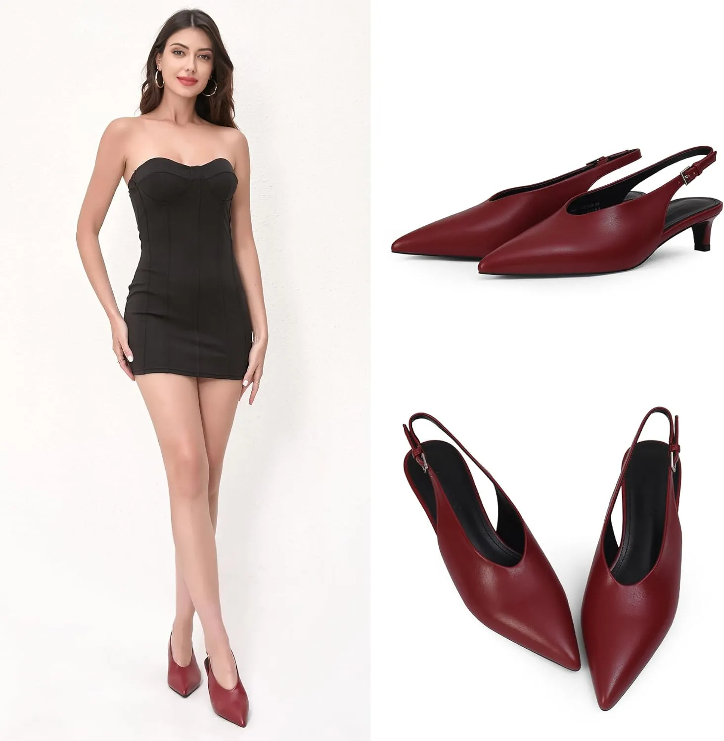 iiimmu Slingback Heels for Women Closed Toe 2 IN Kitten Heels Pointed Toe Women Pumps Low Heel Dress Shoes Faux Leather