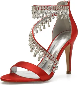IN4 Wedding Shoes for Bride High Heels Sandals Ankle Strap Crystal Zipper Back Formal Evening Prom Party Dress Shoes Pumps for Women