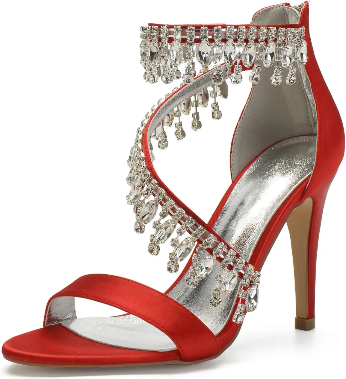 IN4 Wedding Shoes for Bride High Heels Sandals Ankle Strap Crystal Zipper Back Formal Evening Prom Party Dress Shoes Pumps for Women