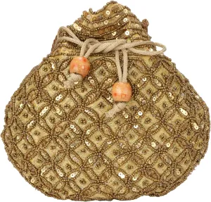 Indian Sequence Potli Bag For Women, Wedding Purse/Jewelry Purse for Women (Base Color- Golden)