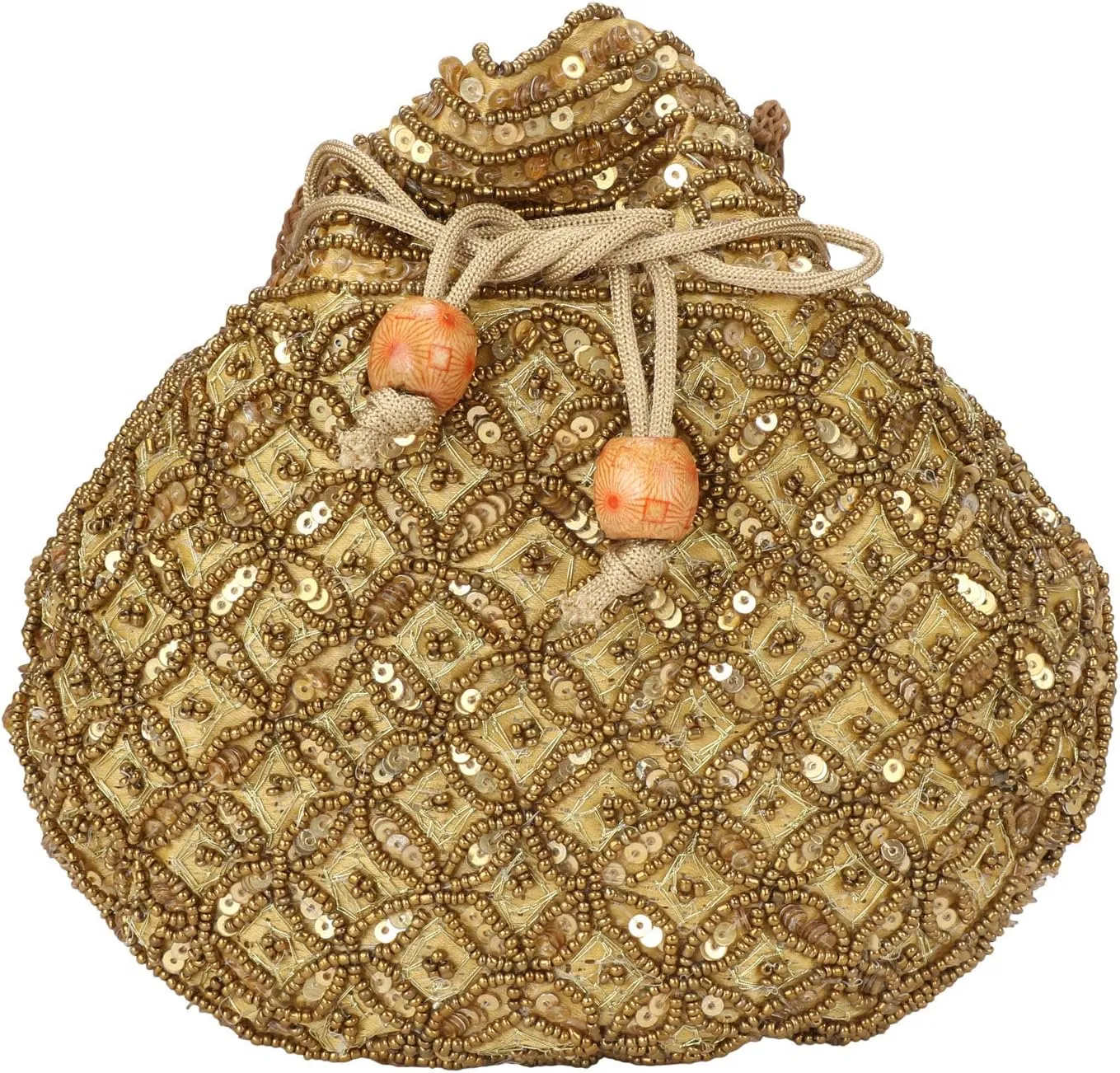 Indian Sequence Potli Bag For Women, Wedding Purse/Jewelry Purse for Women (Base Color- Golden)