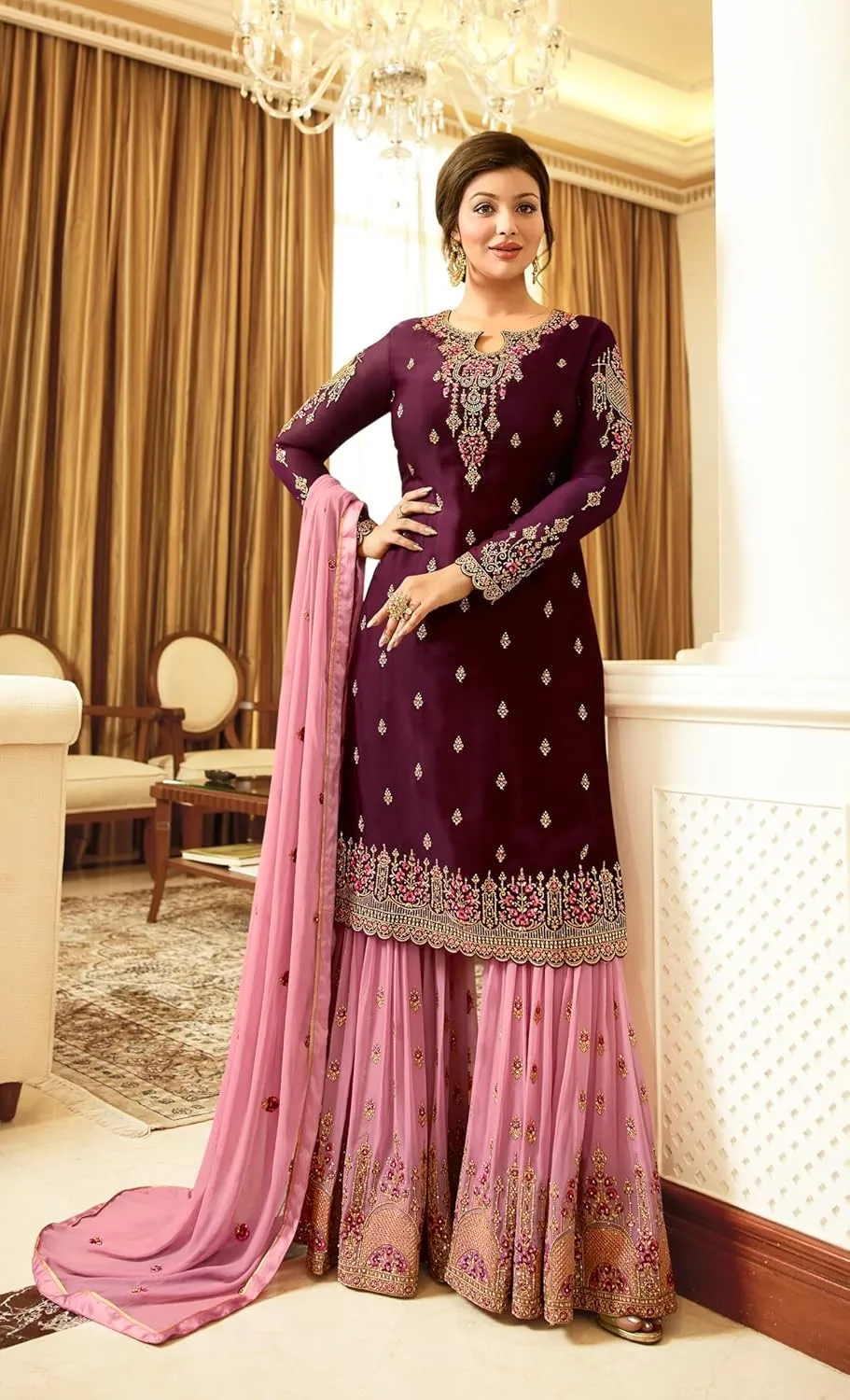 Indian/Pakistani Eid Ramzan Party Wear Wedding Wear Sharara Style Salwar Suit for Women
