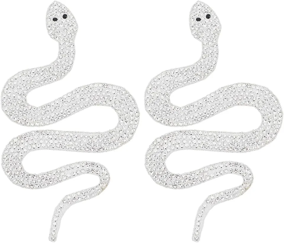 INFUNLY 2PCS Snake Shaped Rhinestones Patches Iron On Snake Appliques Patch for Clothes Silvery Snake Shaped Patches Beaded for DIY Decorate Bags Patches Shoes Suit Jacket Party Wedding Dress