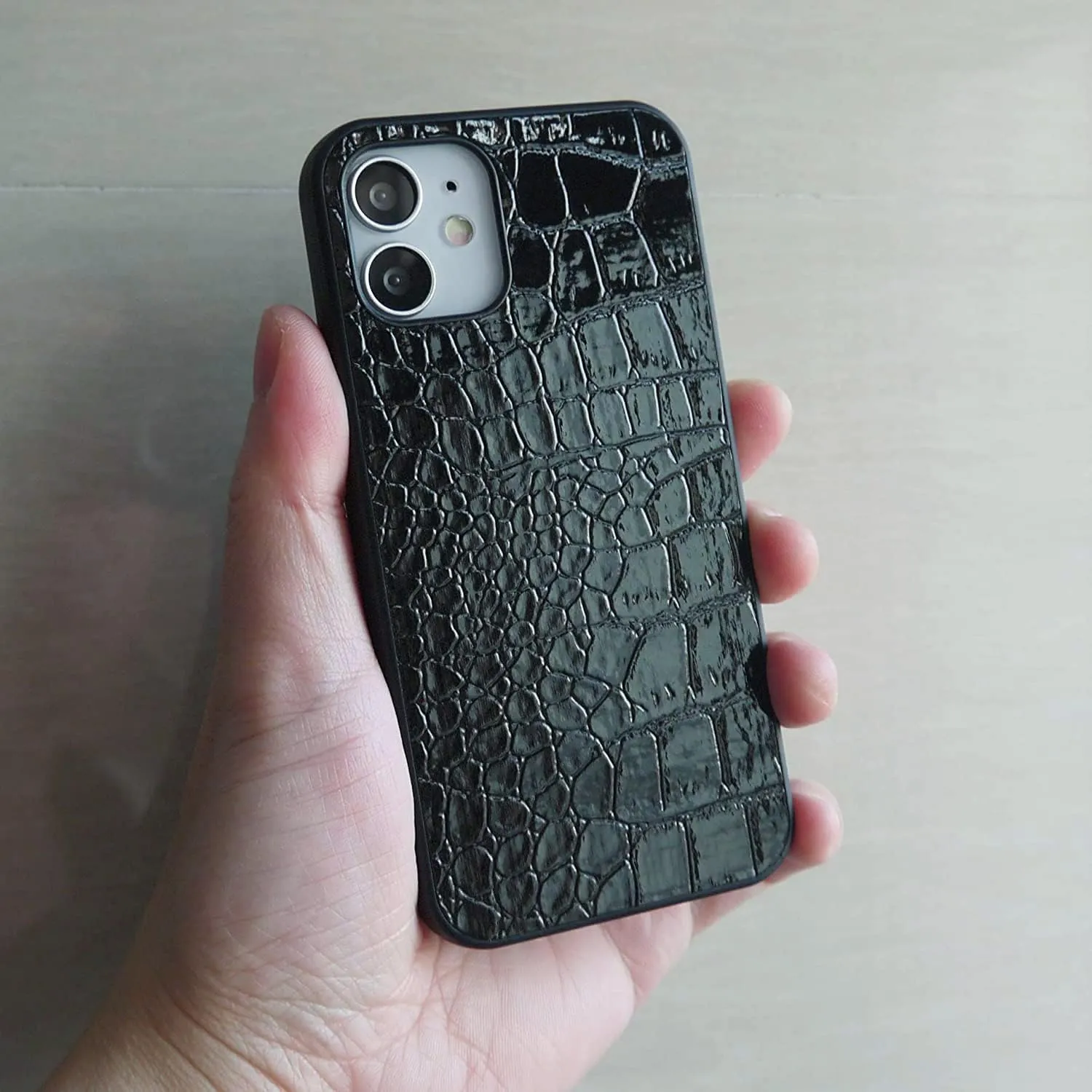 iPhone Xs Max Case for Women, DMaos Crocodile Synthetic Patent Leather Cover, Classic Fashion for iPhone 10s Max 6.5 inch - Black