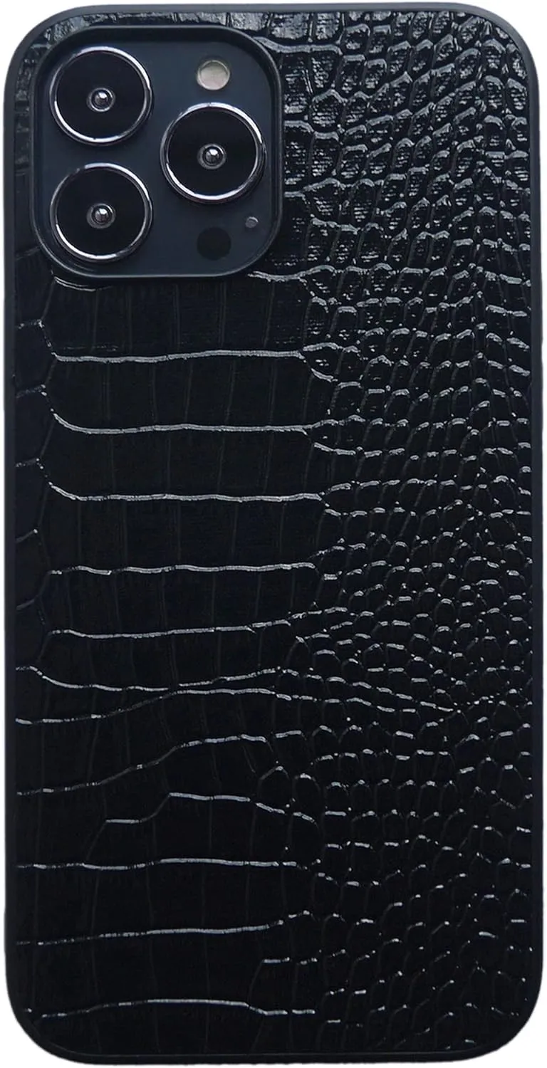 iPhone Xs Max Case for Women, DMaos Crocodile Synthetic Patent Leather Cover, Classic Fashion for iPhone 10s Max 6.5 inch - Black