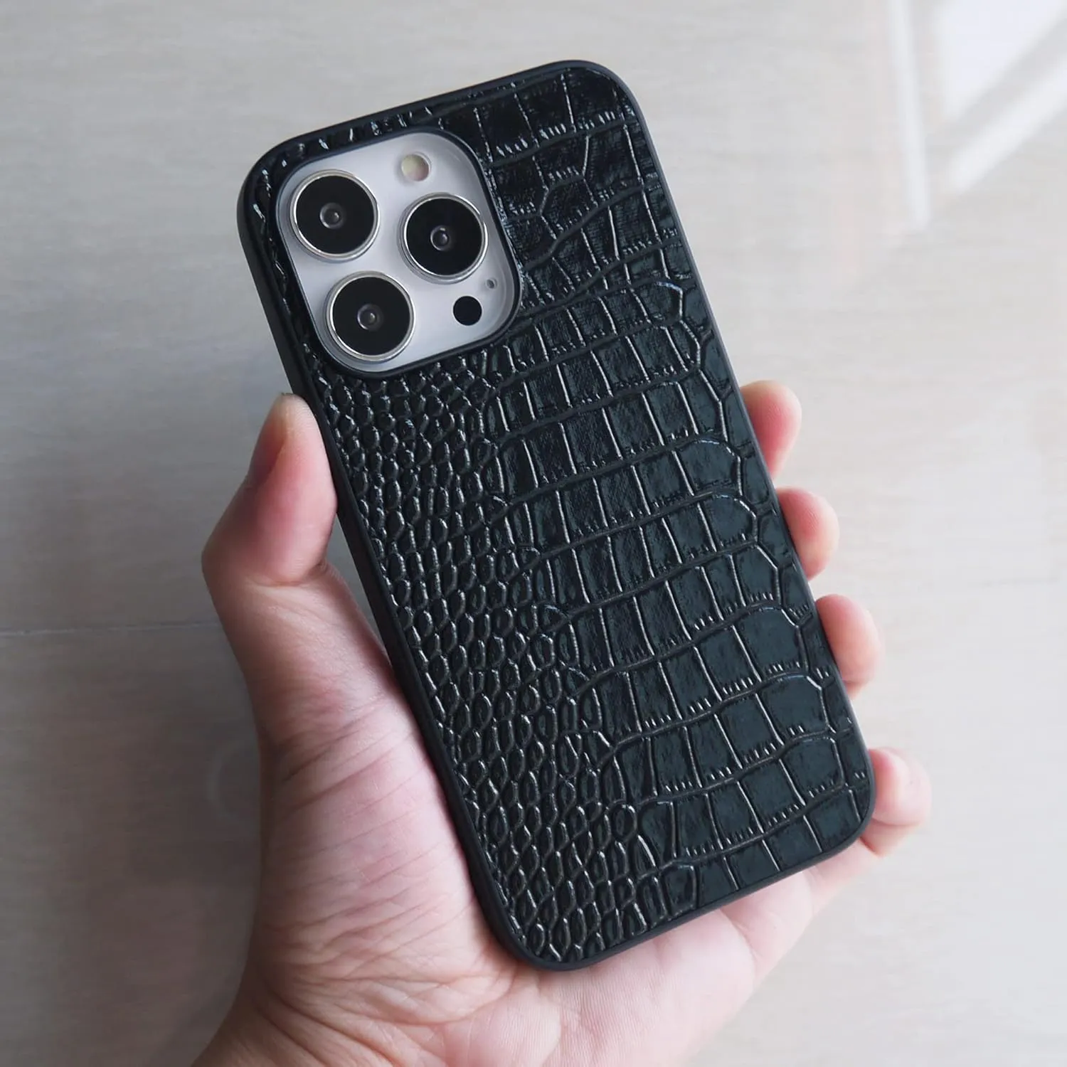iPhone Xs Max Case for Women, DMaos Crocodile Synthetic Patent Leather Cover, Classic Fashion for iPhone 10s Max 6.5 inch - Black