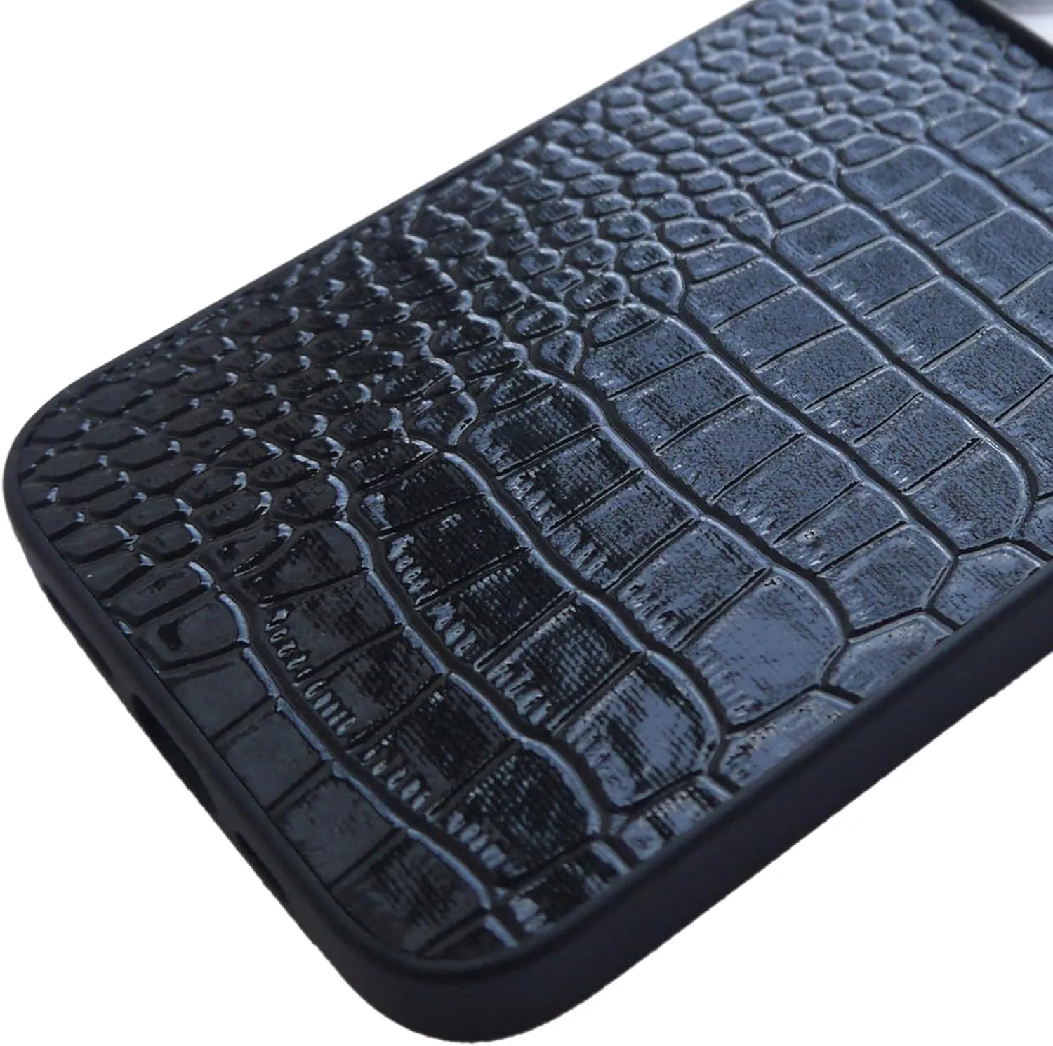 iPhone Xs Max Case for Women, DMaos Crocodile Synthetic Patent Leather Cover, Classic Fashion for iPhone 10s Max 6.5 inch - Black