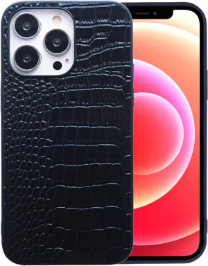 iPhone Xs Max Case for Women, DMaos Crocodile Synthetic Patent Leather Cover, Classic Fashion for iPhone 10s Max 6.5 inch - Black