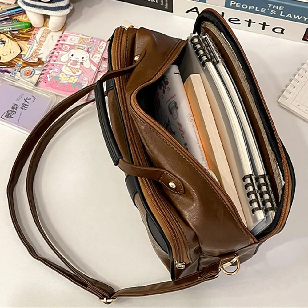Ita Bag Japanese JK Uniform Shoulder Bag, PU Leather Clear Window Crossbody Purse, Large Capacity Messenger Handbag Tote