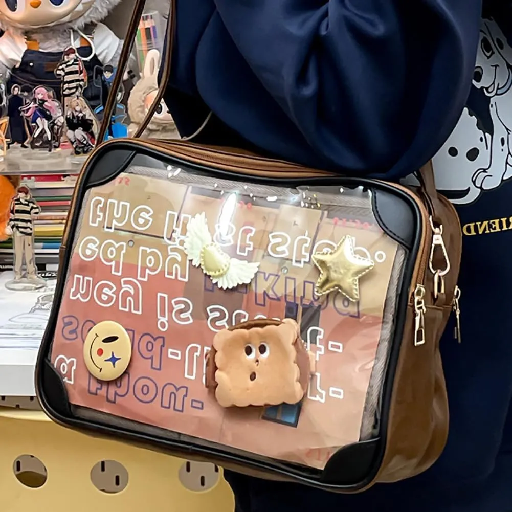 Ita Bag Japanese JK Uniform Shoulder Bag, PU Leather Clear Window Crossbody Purse, Large Capacity Messenger Handbag Tote