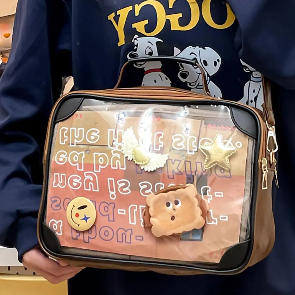 Ita Bag Japanese JK Uniform Shoulder Bag, PU Leather Clear Window Crossbody Purse, Large Capacity Messenger Handbag Tote