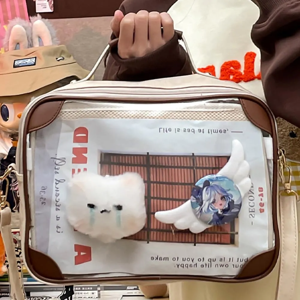 Ita Bag Japanese JK Uniform Shoulder Bag, PU Leather Clear Window Crossbody Purse, Large Capacity Messenger Handbag Tote