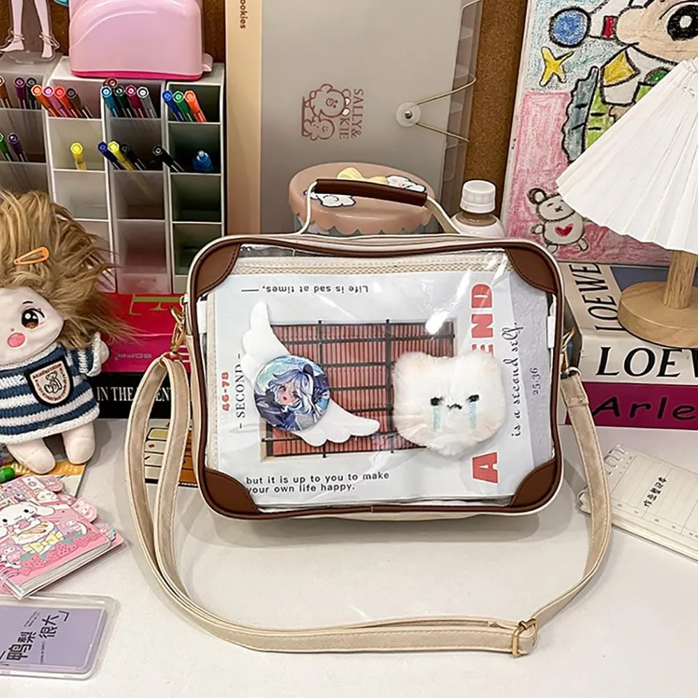 Ita Bag Japanese JK Uniform Shoulder Bag, PU Leather Clear Window Crossbody Purse, Large Capacity Messenger Handbag Tote