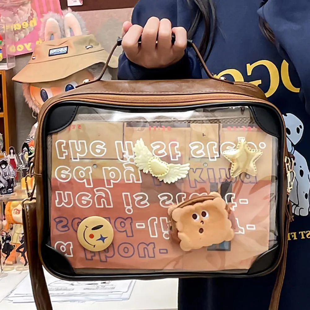 Ita Bag Japanese JK Uniform Shoulder Bag, PU Leather Clear Window Crossbody Purse, Large Capacity Messenger Handbag Tote