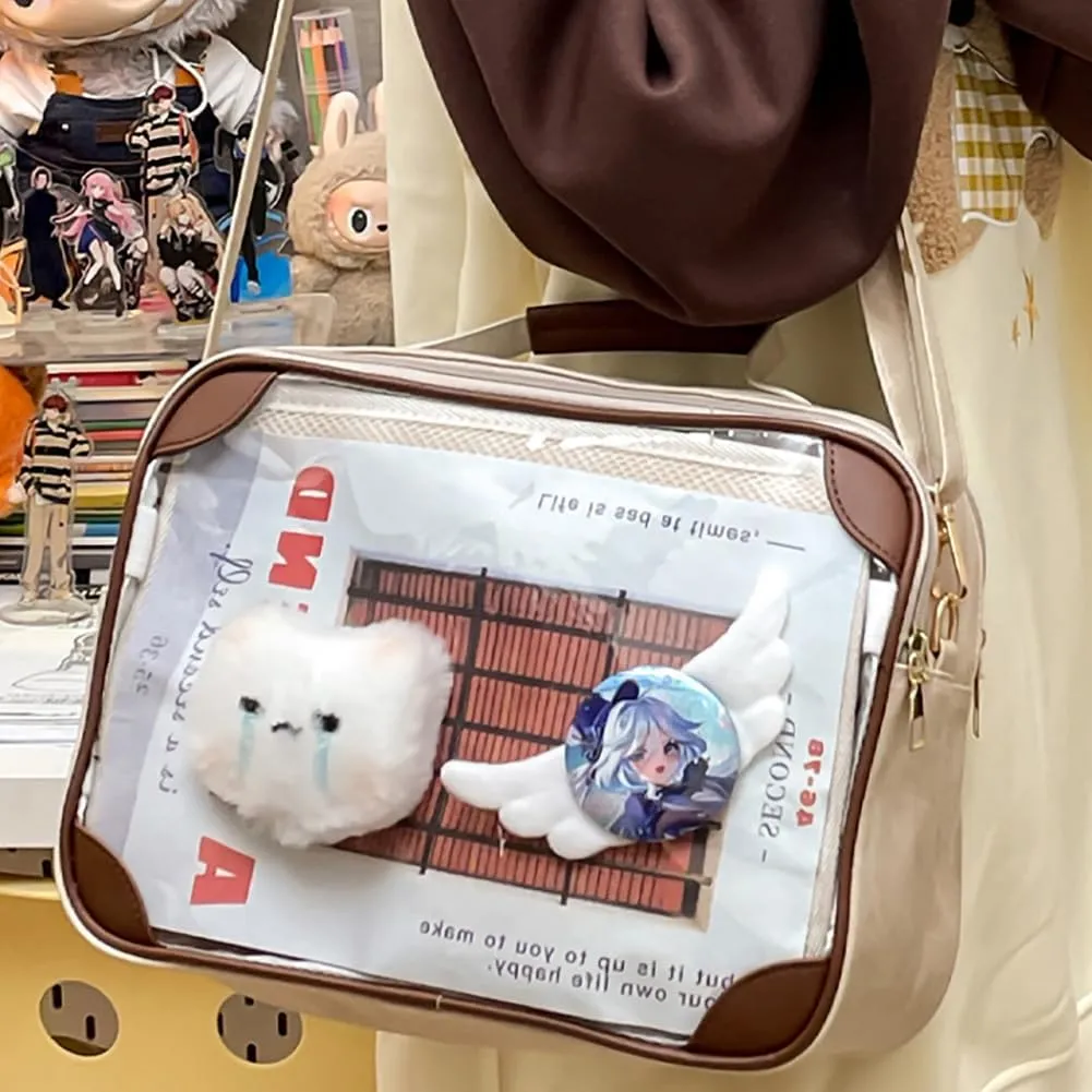 Ita Bag Japanese JK Uniform Shoulder Bag, PU Leather Clear Window Crossbody Purse, Large Capacity Messenger Handbag Tote