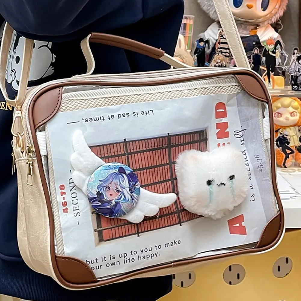 Ita Bag Japanese JK Uniform Shoulder Bag, PU Leather Clear Window Crossbody Purse, Large Capacity Messenger Handbag Tote