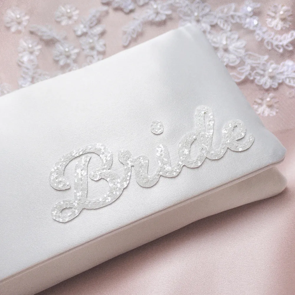 Ivory satin BRIDE bridal wedding clutch handbag