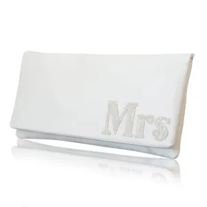 Ivory satin MRS serif wedding day bridal clutch handbag
