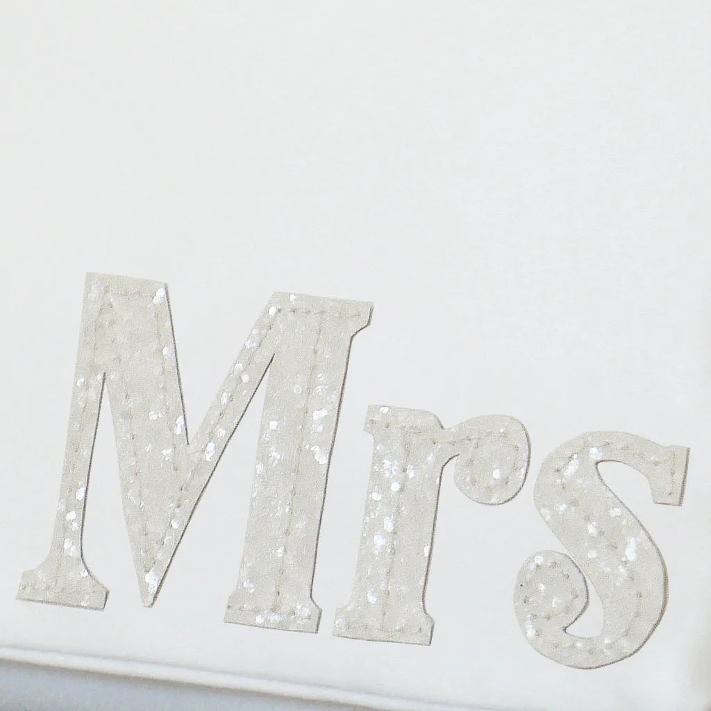 Ivory satin MRS serif wedding day bridal clutch handbag