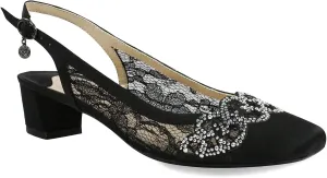 J. Renee Women's Faleece Low Block Heel Slingback,Black Lace/Satin,US 8 WW