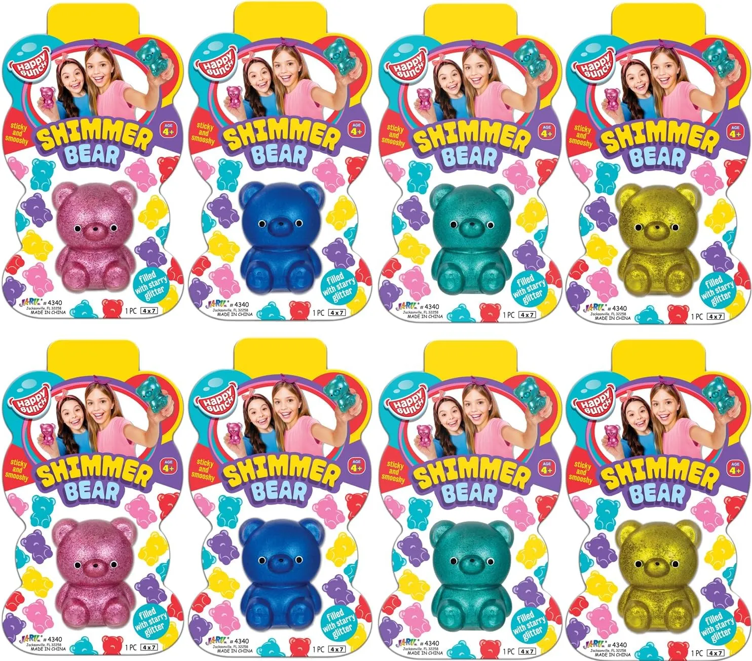 JA-RU Glitter Gummy Bear Toy (8 Bears Assorted) Mochi Squishy Toys for Kids. Animal Stress Balls Sensory Bin Filler. Treasure Box Toys for Classroom, Birthday Party Favors. 4340-8s
