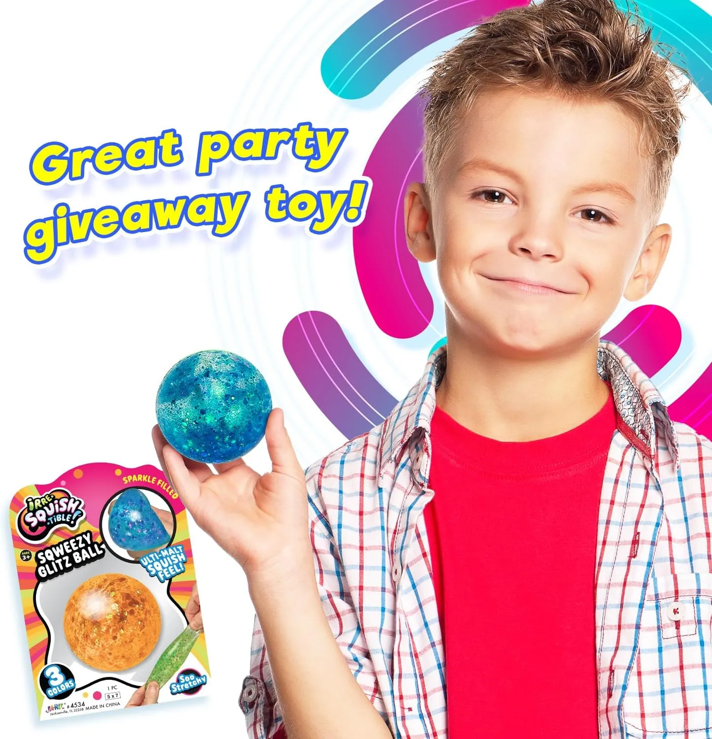 JA-RU Sqweezy Glitz Ball (12 Balls Assorted) Sparkle Filled Squishy Toy for Boys & Girls. Stretch Ultra Squish Feel Fidget for Kid, Teen & Adult. Irresistible Sensory Relief Party Favor. 4534-Glitz-12