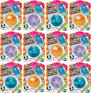 JA-RU Sqweezy Glitz Ball (12 Balls Assorted) Sparkle Filled Squishy Toy for Boys & Girls. Stretch Ultra Squish Feel Fidget for Kid, Teen & Adult. Irresistible Sensory Relief Party Favor. 4534-Glitz-12
