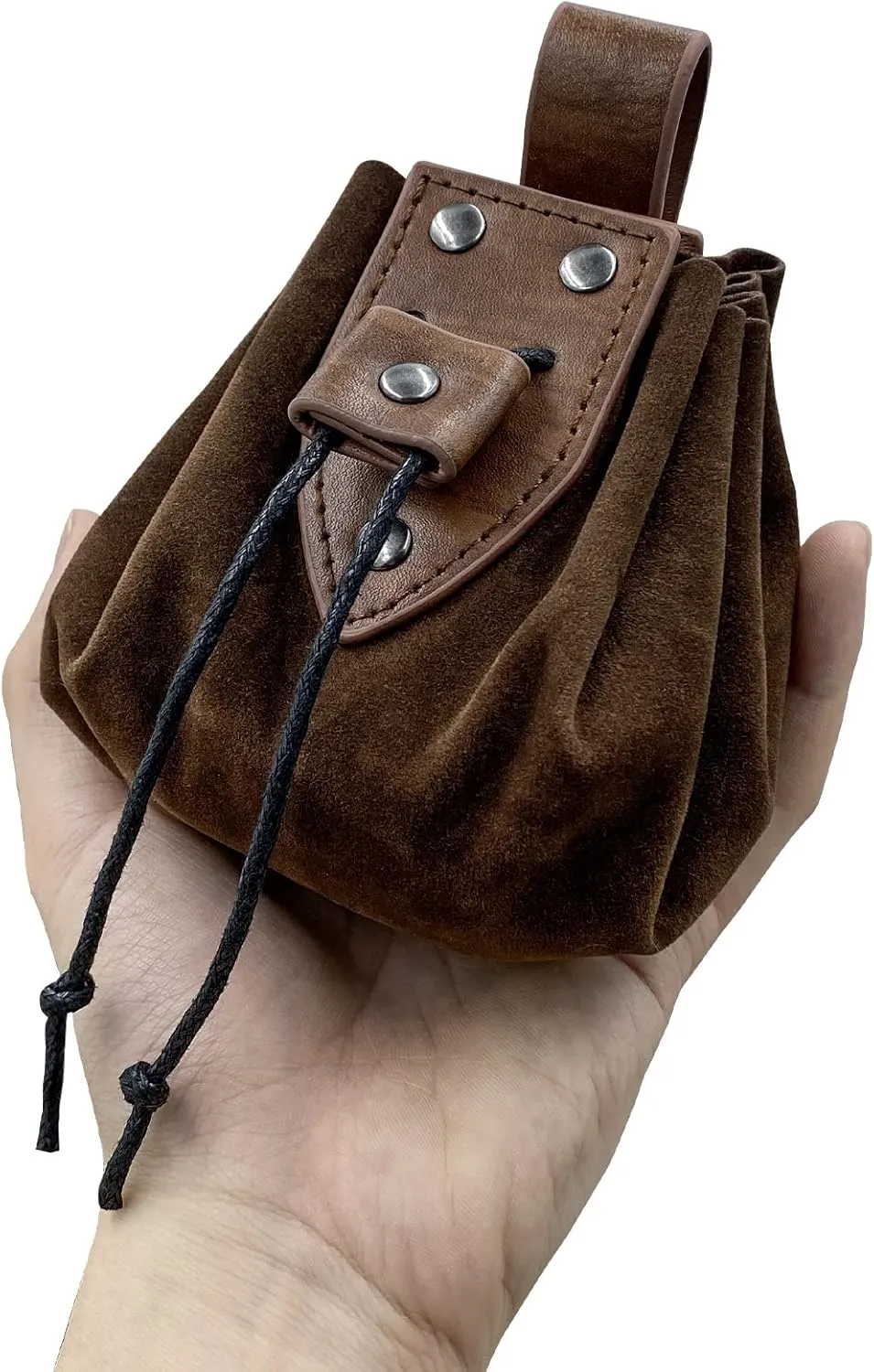JAOYU Leather Drawstring Nordic Embossed Belt Bag & Coin Purse for Men & Women