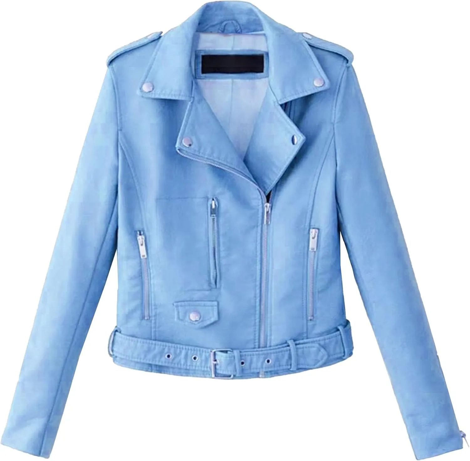 JEKE-DG Women's Washed Cropped Faux Leather Coat Slim Fit Lapel Fashion Coat Jacket Open Front Motorcycle Fall Coats