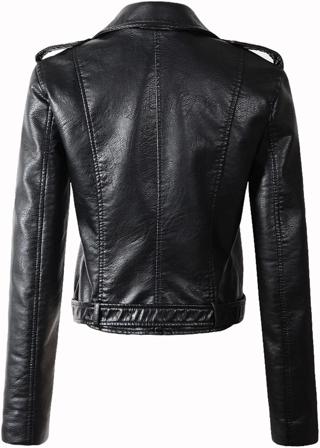 JEKE-DG Women's Washed Cropped Faux Leather Coat Slim Fit Lapel Fashion Coat Jacket Open Front Motorcycle Fall Coats
