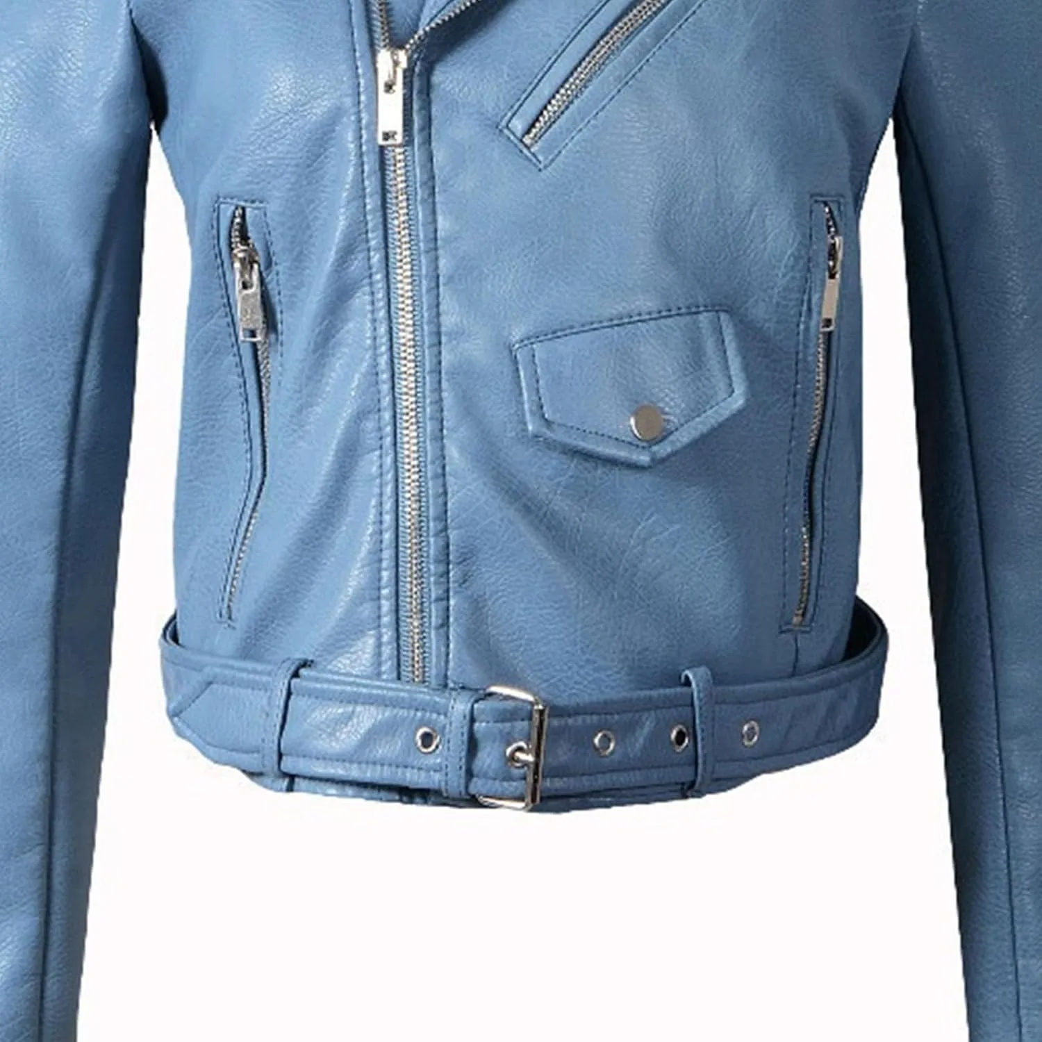 JEKE-DG Women's Washed Cropped Faux Leather Coat Slim Fit Lapel Fashion Coat Jacket Open Front Motorcycle Fall Coats