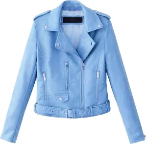 JEKE-DG Women's Washed Cropped Faux Leather Coat Slim Fit Lapel Fashion Coat Jacket Open Front Motorcycle Fall Coats