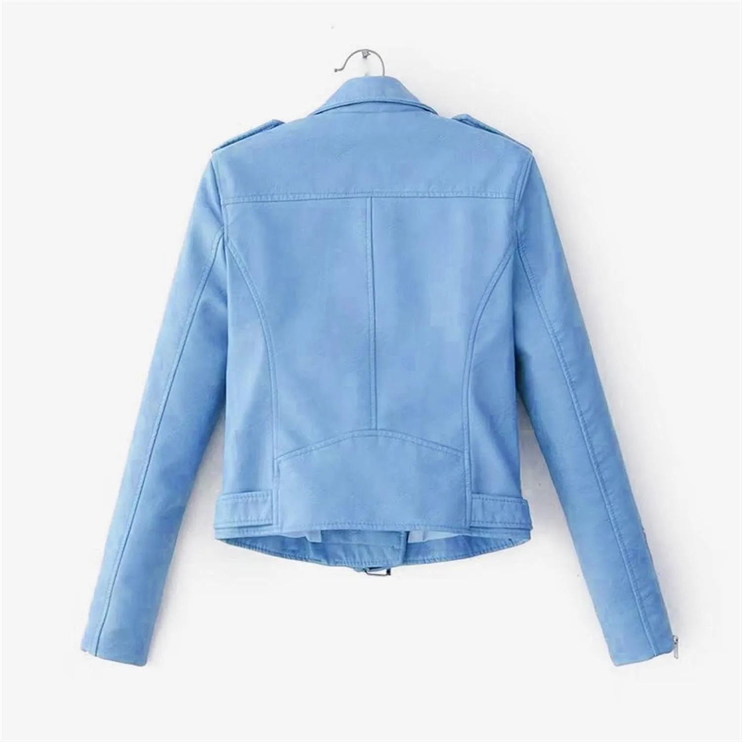 JEKE-DG Women's Washed Cropped Faux Leather Coat Slim Fit Lapel Fashion Coat Jacket Open Front Motorcycle Fall Coats