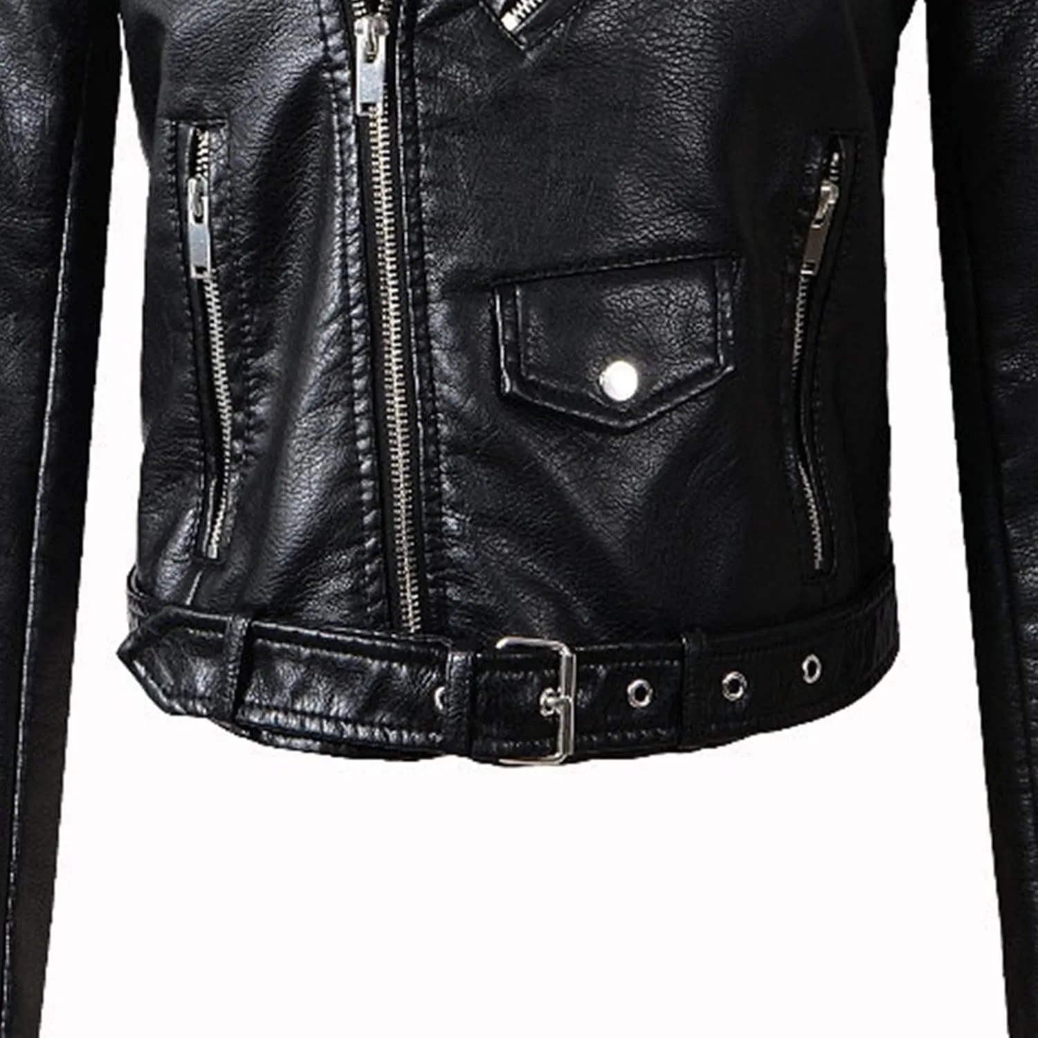 JEKE-DG Women's Washed Cropped Faux Leather Coat Slim Fit Lapel Fashion Coat Jacket Open Front Motorcycle Fall Coats