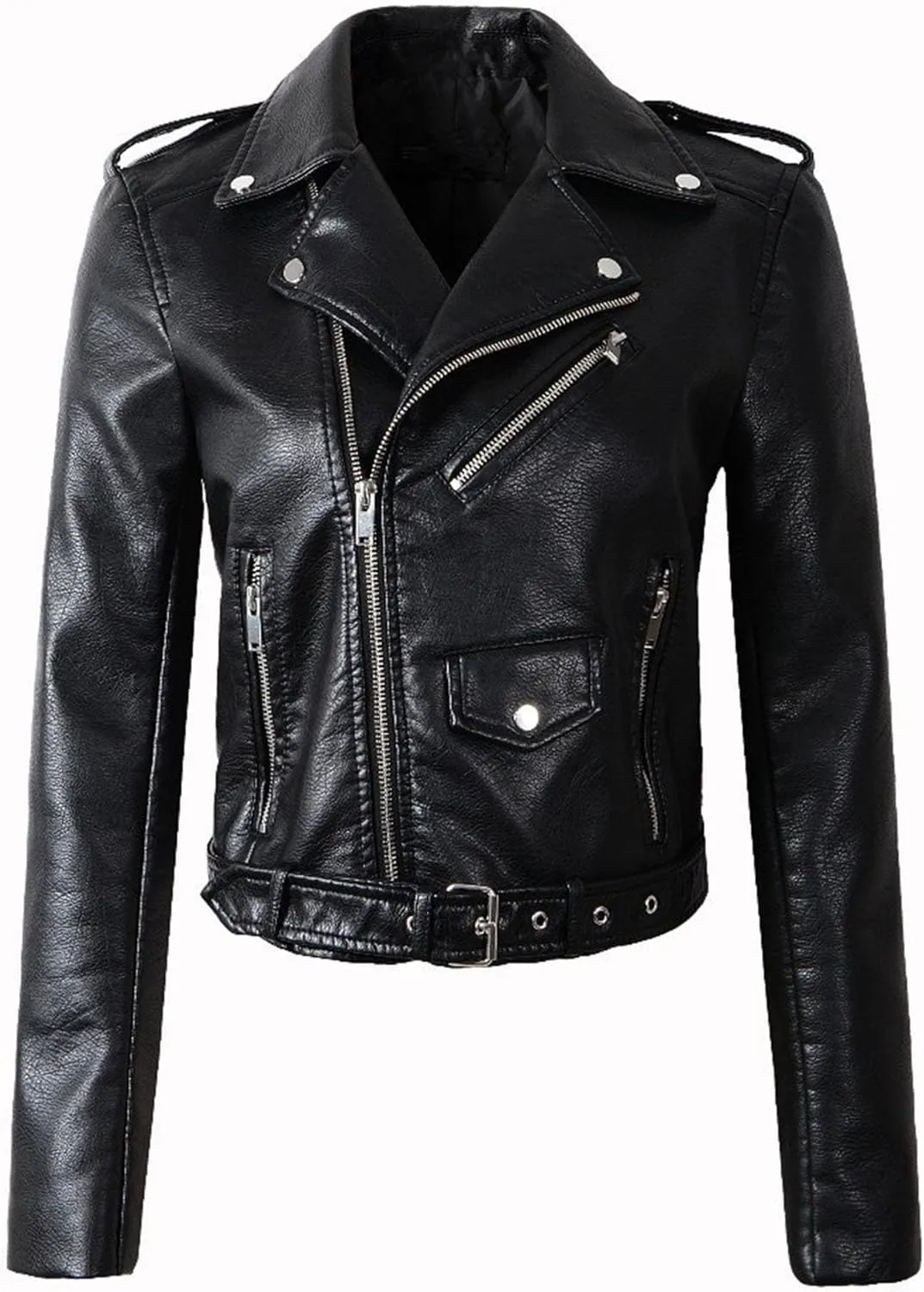 JEKE-DG Women's Washed Cropped Faux Leather Coat Slim Fit Lapel Fashion Coat Jacket Open Front Motorcycle Fall Coats