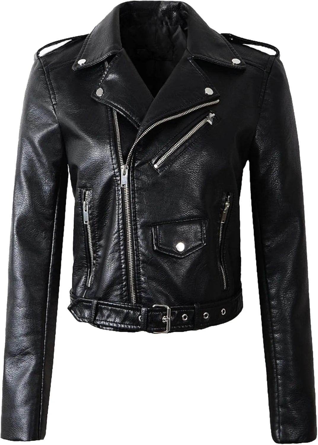 JEKE-DG Women's Washed Cropped Faux Leather Coat Slim Fit Lapel Fashion Coat Jacket Open Front Motorcycle Fall Coats