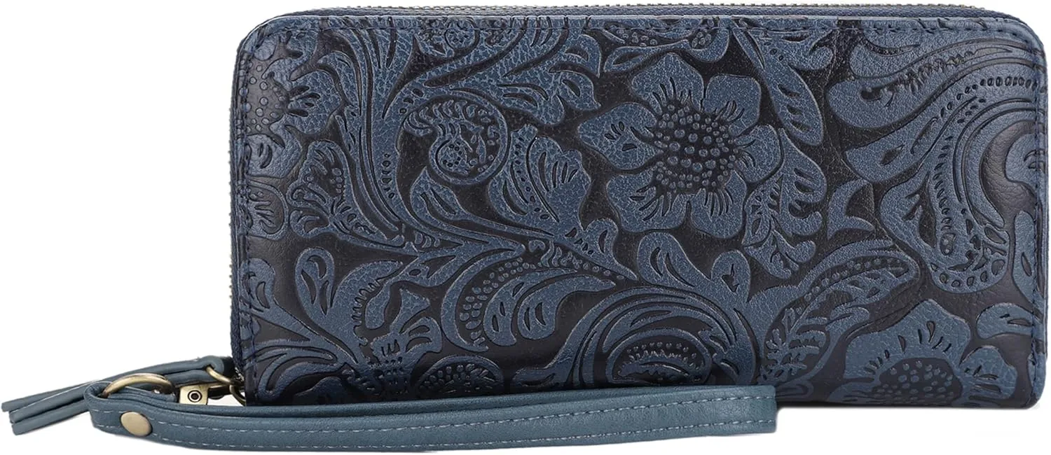 JESSIE & JAMES | Cassidy Tooled Women Concealed Carry Tote Bag with Lock and Key, Top Handle Shoulder Bag with Wristlet