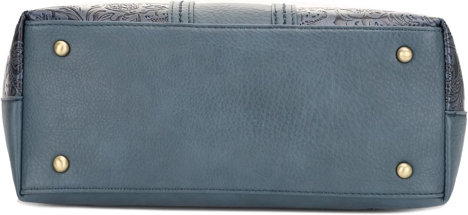 JESSIE & JAMES | Cassidy Tooled Women Concealed Carry Tote Bag with Lock and Key, Top Handle Shoulder Bag with Wristlet