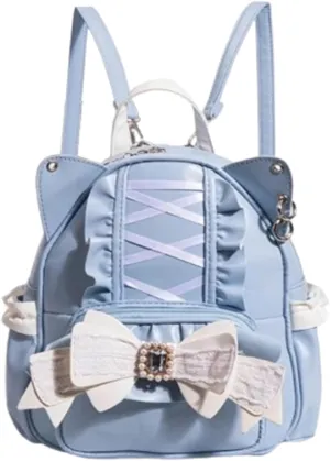 Jirai Kei Kawaii Bag Gothic Cute Bag Mini Leather Backpack Fashion Small Daypacks Purse for Women Cutecore (Blue)