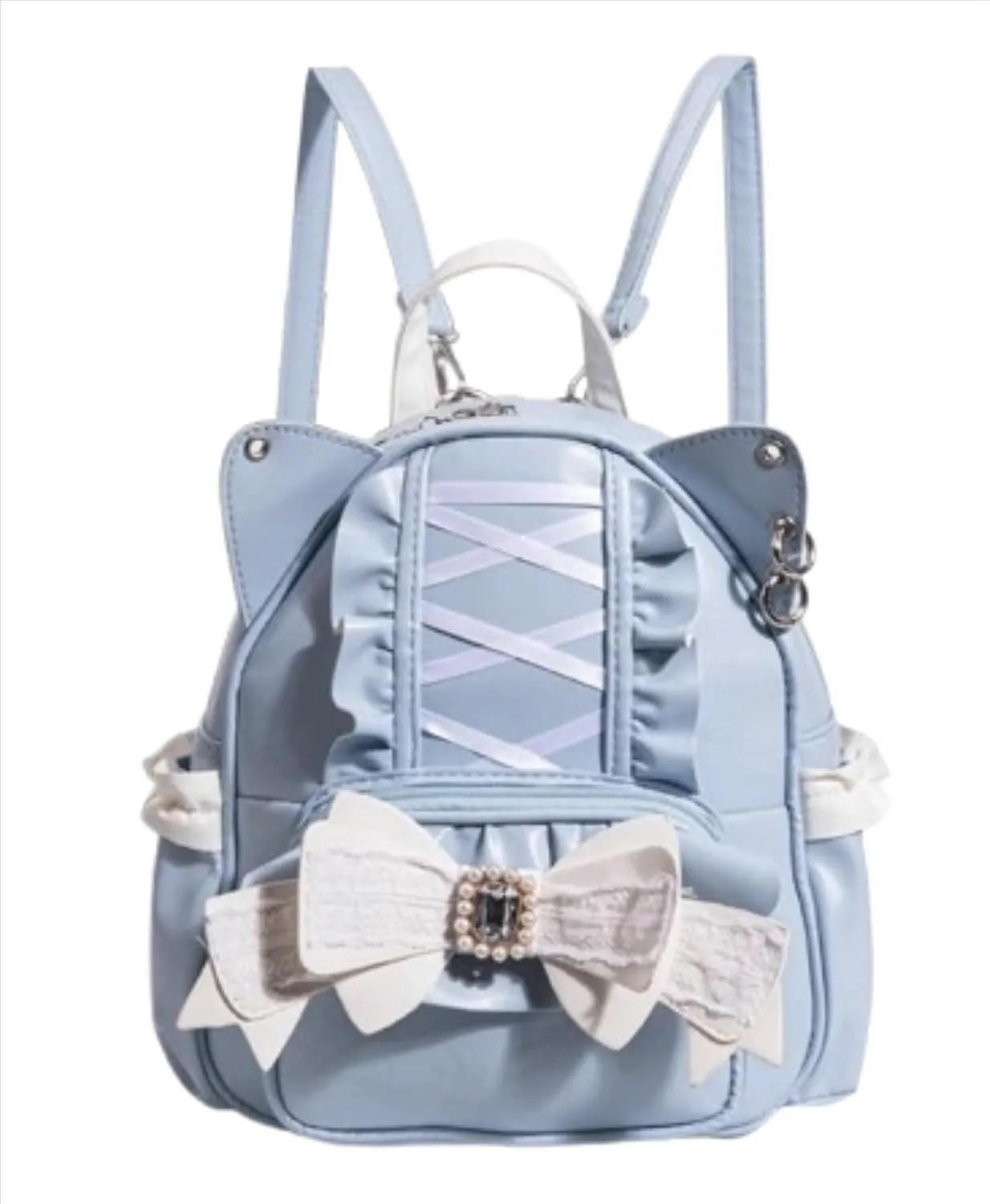 Jirai Kei Kawaii Bag Gothic Cute Bag Mini Leather Backpack Fashion Small Daypacks Purse for Women Cutecore (Blue)