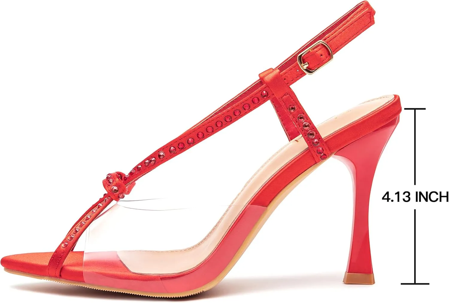 Jiu du Women's Bow Heels Pointed Open Toe Rhiestone Heeled Sandals Slingback High Heels Party Wedding Dressy Pumps